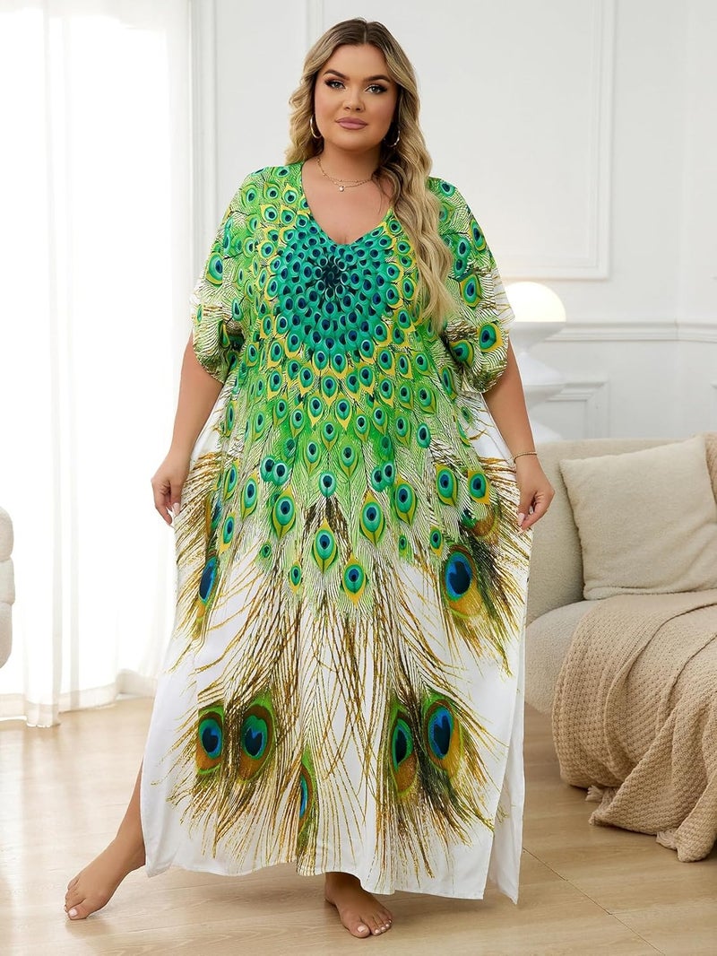 IMAGEKOPE Kaftan Dresses for Women Plus Size Bathing Suit Cover up Caftan Maxi Beach Dresses - Image 2